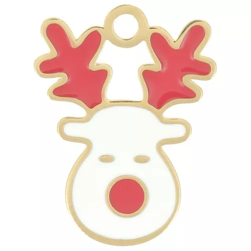 18x14mm Stainless steel 316LChristmas reindeer charm Epoxy resin - Gold - White x1