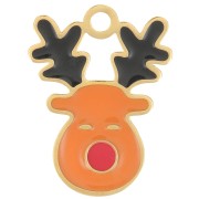18x14mm Stainless steel 316L Christmas reindeer charm Epoxy resin - Gold -Brown x1