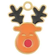 18x14mm Stainless steel 316L Christmas reindeer charm Epoxy resin - Gold -Brown x1