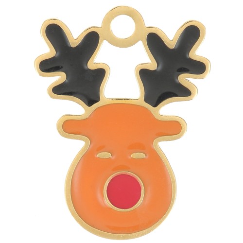 18x14mm Stainless steel 316L Christmas reindeer charm Epoxy resin - Gold -Brown x1