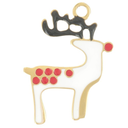 19x15mm Stainless steel 316LChristmas reindeer charm Epoxy resin - Gold - White x1