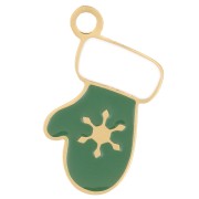 16x11mm Stainless steel 316L Christmas glove charm Epoxy resin - Gold - Green x1