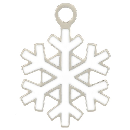 12mm Stainless steel 316L Snowflake charm - Epoxy resin - White x1