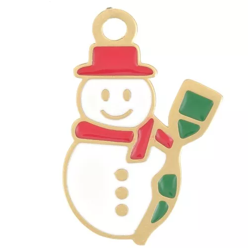 21x13mm 316L Stainless Steel Snowman Charm Epoxy Resin - Gold - White x1