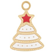 17x12mm Stainless Steel 316L Christmas Tree Charm - Epoxy Resin - Gold - White x1|raw }}