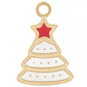 17x12mm Stainless Steel 316L Christmas Tree Charm - Epoxy Resin - Gold - White x1