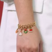 17x12mm Stainless Steel 316L Christmas Tree Charm - Epoxy Resin - Gold - White x1