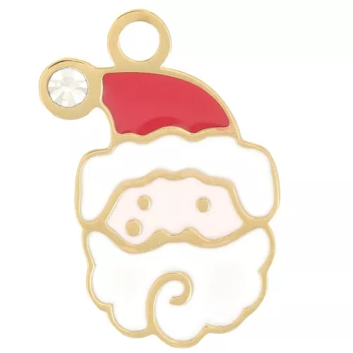 18x13mm Stainless steel 316L Santa Claus charm - Epoxy resin - Gold - White x1