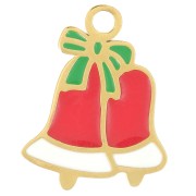 15x12mm Stainless Steel 316L Christmas Bell Charm Epoxy Resin - Gold - Red x1|raw }}