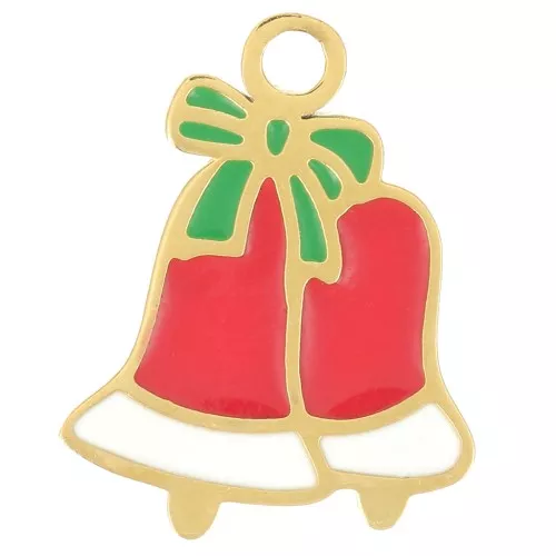 15x12mm Stainless Steel 316L Christmas Bell Charm Epoxy Resin - Gold - Red x1