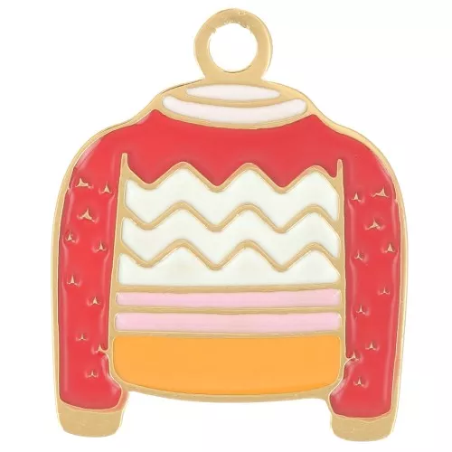 18x15mm Stainless steel 316L Christmas sweater charm Epoxy resin - Red x1