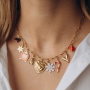 18x15mm Stainless steel 316L Christmas sweater charm Epoxy resin - Red x1