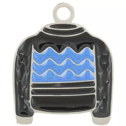 18x15mm Stainless steel 316L Christmas sweater charm Epoxy resin - Black x1