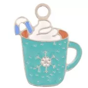 15x11mm Stainless steel 316L Christmas cup charm - Epoxy resin - Blue x1