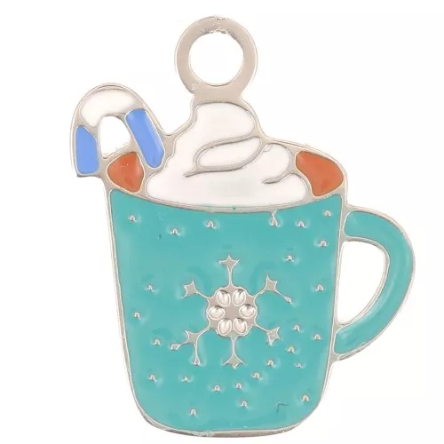 15x11mm Stainless steel 316L Christmas cup charm - Epoxy resin - Blue x1