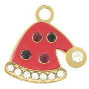 14x15mm Stainless Steel 316L Christmas Hat Charm Epoxy Resin - Gold - Red x1|raw }}