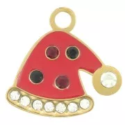 14x15mm Stainless Steel 316L Christmas Hat Charm Epoxy Resin - Gold - Red x1