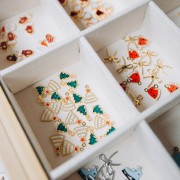 14x15mm Stainless Steel 316L Christmas Hat Charm Epoxy Resin - Gold - Red x1