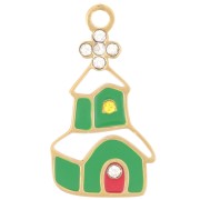 21x11mm 316L st. steel Christmas church charm - Epoxy resin - Gold - Green x1|raw }}