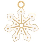 16mm Stainless steel 316L Snowflake charm - Epoxy resin - Gold - White x1|raw }}
