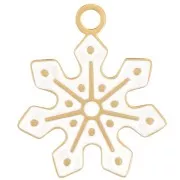 16mm Stainless steel 316L Snowflake charm - Epoxy resin - Gold - White x1