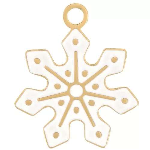 16mm Stainless steel 316L Snowflake charm - Epoxy resin - Gold - White x1