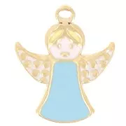 16x13mm 316L Stainless steelAngel charm - Epoxy resin - Gold - Blue x1