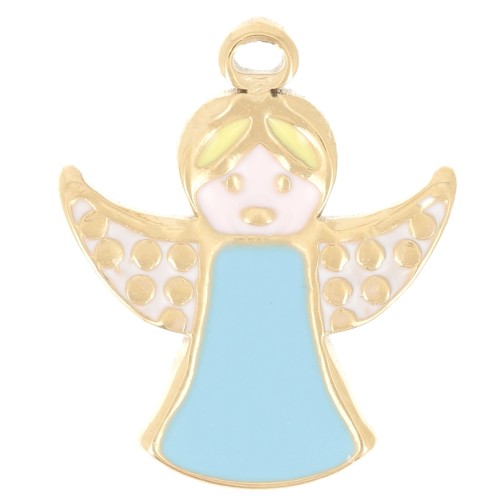 16x13mm 316L Stainless steelAngel charm - Epoxy resin - Gold - Blue x1