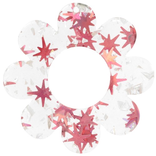 39mm Clear Acrylic Flower Pendant - Star Straw - Red x1