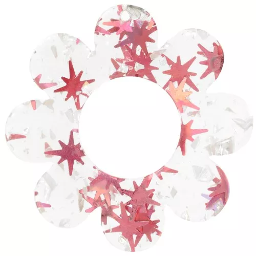 39mm Clear Acrylic Flower Pendant - Star Straw - Red x1