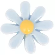 Resin flower cabochon 16 mm - Sky blue - Yellow x1