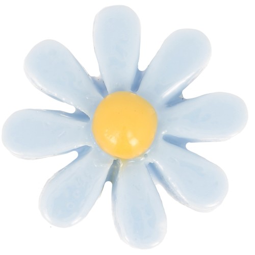 Resin flower cabochon 16 mm - Sky blue - Yellow x1