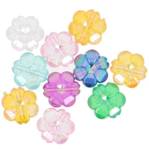 10mm clear acrylic flower beads - Multicolored AB x10
