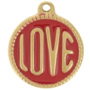 18mm 304L stainless steel round LOVE pendant - Epoxy resin - Gold - Red x1