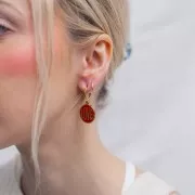 18mm 304L stainless steel round LOVE pendant - Epoxy resin - Gold - Red x1