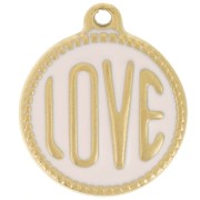 18mm 304L stainless steel round LOVE pendant - Epoxy resin - Gold - Light pink x1