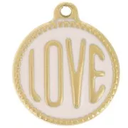 18mm 304L stainless steel round LOVE pendant - Epoxy resin - Gold - Light pink x1