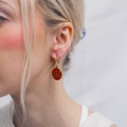 18mm 304L stainless steel round LOVE pendant - Epoxy resin - Gold - Light pink x1