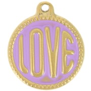 18mm 304L stainless steel round LOVE pendant - Epoxy resin - Gold - Violet x1