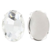 Oval faceted set cabochon 25x18mm Crystal/Rhodium tone|raw }}