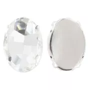 Oval faceted set cabochon 25x18mm Crystal/Rhodium tone