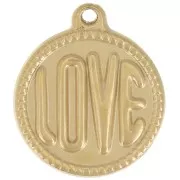 18mm 304L stainless steel LOVE round pendant - Gold x1