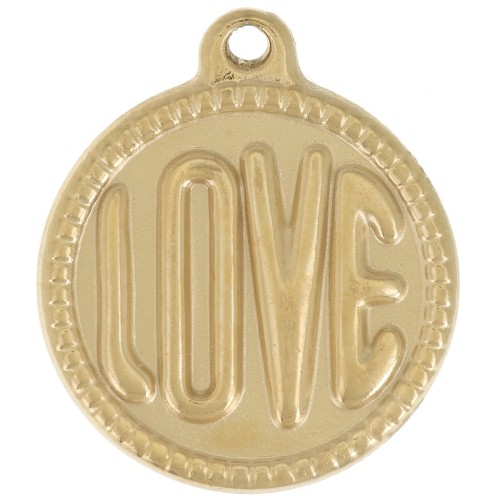 18mm 304L stainless steel LOVE round pendant - Gold x1