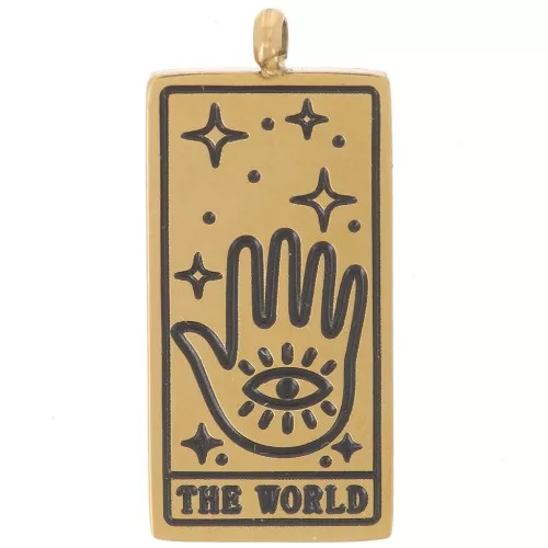 21x10mm 316L Stainless Steel Tarot Card Pendant - The world - Gold x1