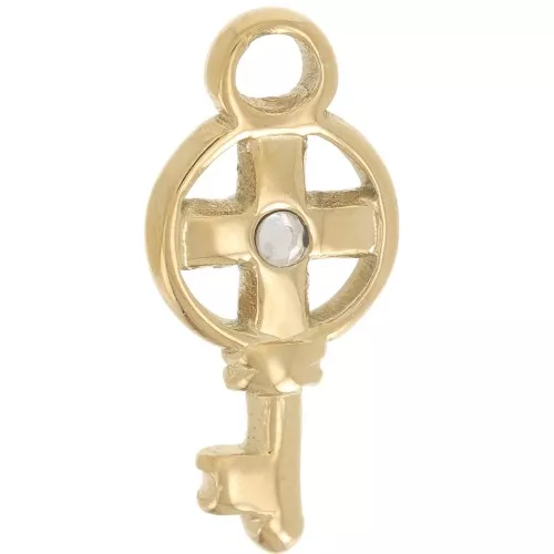 17x10mm Stainless Steel 316L Round Key Charm Zirconium Oxide - Gold x1