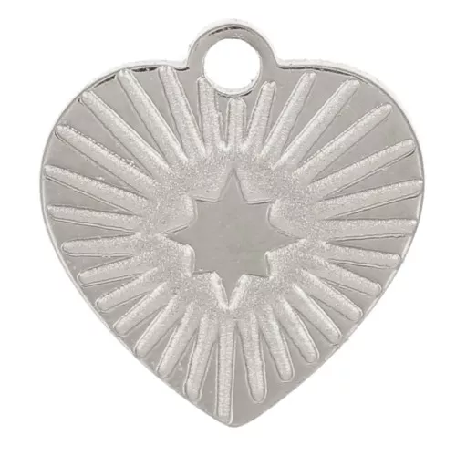 7mm 316L stainless steel ribbed heart charm x1