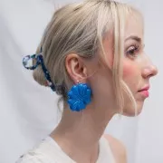 48mm Flower earring in oaque resin - Royal blue marbled x2