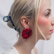 Flower earrings 48 mm in opaque resin - Marbled Dark Red glitter x2