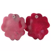 Flower earrings 48 mm in opaque resin - Marbled Dark Red glitter x2
