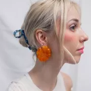 48mm Flower earring in translucent resin - Apricot marbled x2